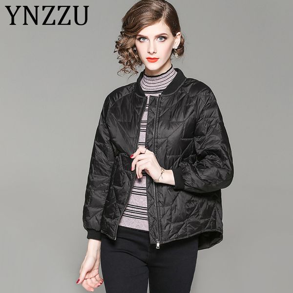 

ynzzu solid casual 90% white duck down coat women 2019 autumn new zipper loose bomber jacket female warm winter outwears a1047, Black