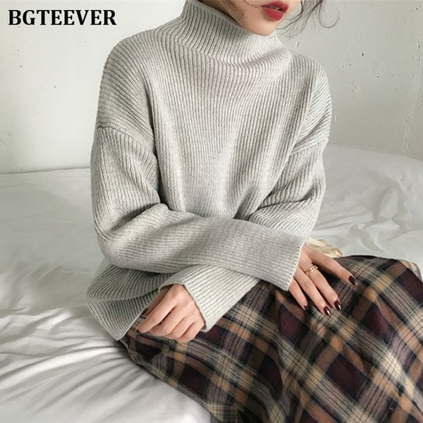 

bgteever casual turtleneck thicken knitted sweater women jumpers long sleeve knitted 2019 winter sweater pullover female, White;black