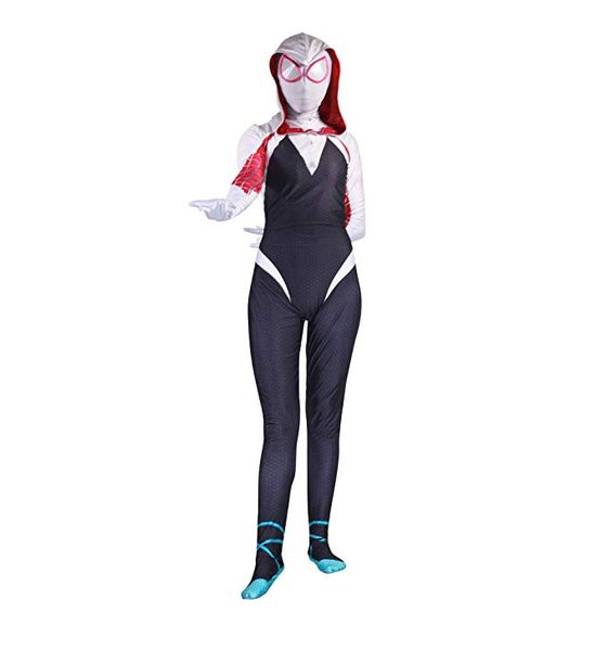 

halloween lycra spandex into the spider verse gwen stacy zentai cosplay costumes adult/kids 3d style, Black