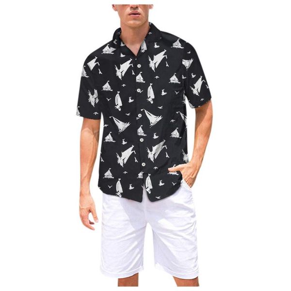 

2020 мода мужская повседневная кнопка гавайи печати пляж с коротким рукавом quick dry блузка -3xl гавайская рубашка уличная черный z0312, White;black