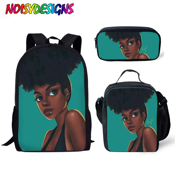 

noisydesigns black girl magic backpacks women afro lady printing school backpack kids 3pcs/set primary bagpack sac a dos femme