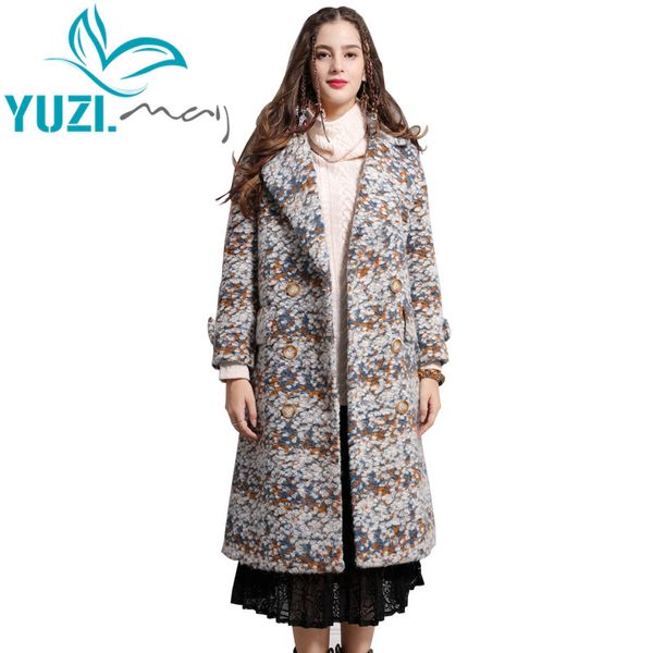 

coat women 2018 yuzi.may winter vintage new wool casaco feminino turn-down collar double breasted x-long casacos b9271, Black