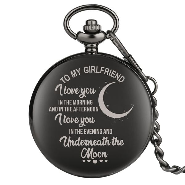 

to my girlfriend design custom anniversary gift quartz pocket watch smooth black full pendant watch collection present, Slivery;golden