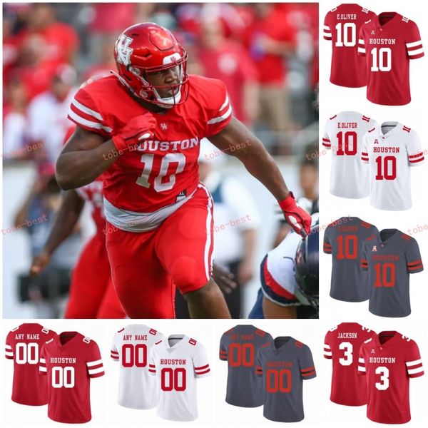 

custom houston cougars college football stitched any number name red white gray #7 case keenum 10 oliver 4 d'eriq king uh jersey, Black