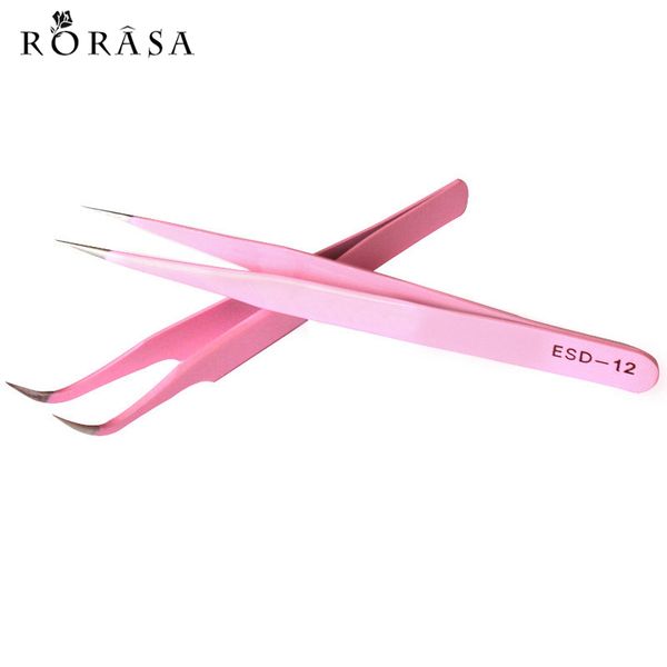 

1pcs stainless steel pink straight/curved tweezer eyebrow eyelash extension tweezers nail art nippers clip beauty makeup tools