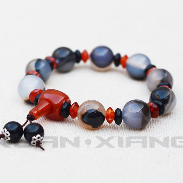 

14mm natural agate chalcedony round beads bracelets bangles gift for women fine jade stone jewerly, Golden;silver