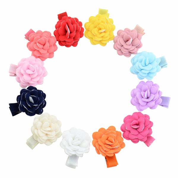

12Pcs/lot Colorful kids Small Flower Hair clip With ribbon wrap Floral Clips Bow-knot hair pins Girls Hair Accessories 804