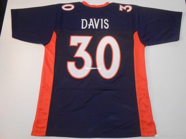 

retro custom sewn stitched #30 terrell davis blue mitchell & ness jersey high-end men's football jerseys college ncaa, Black;red