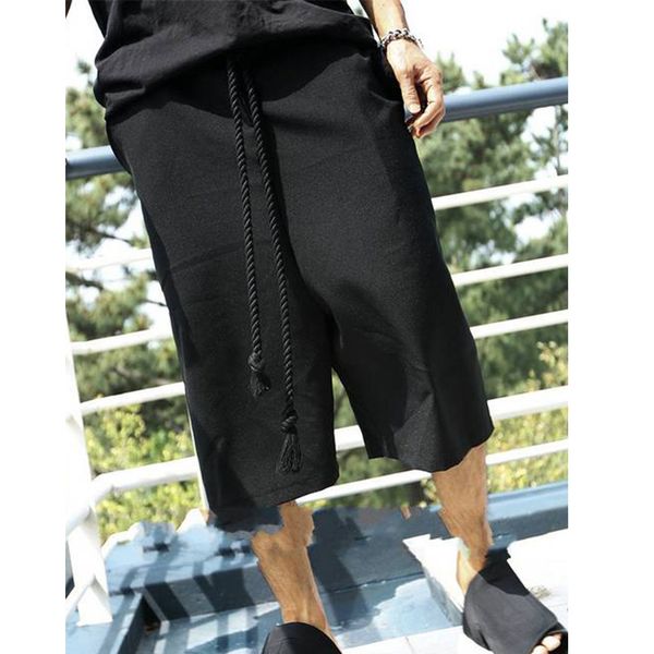 

korean version of the new fashion tide pants casual hairdresser low crotch loose large size 7 points summer men's wide leg pants, Black