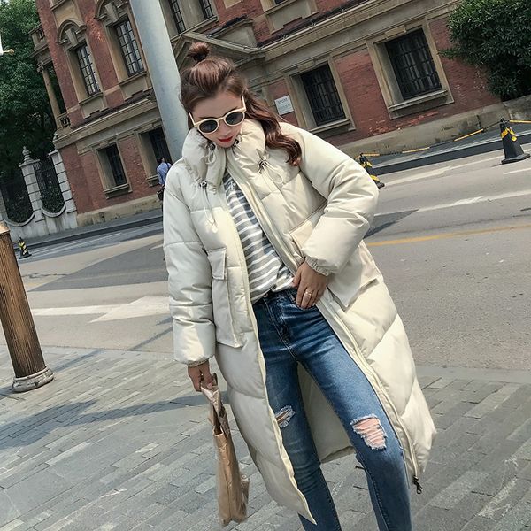 

down long fund cotton-padded clothes serve easy loose coat woman bread serve cotton-padded jacket back season special selling, Black