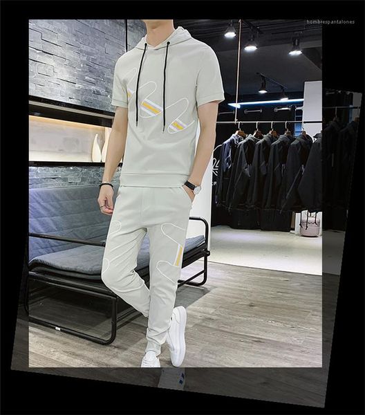 

short hoodies suits fashion sports loose teenagers 2pcs sets male apparel summer mens designer print tracksuits running, Gray
