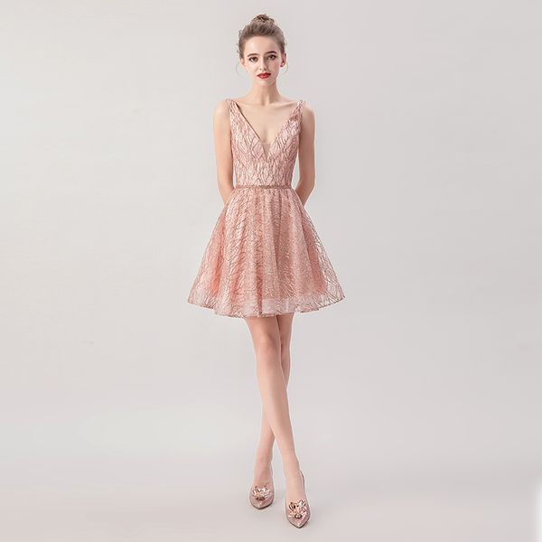 

2020 Коротких линии колено девушки Homecoming платье Формальных партий Wear V шеи коктейль