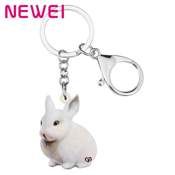 

newei acrylic white easter hare keychains keyring cute animal key chain jewelry for women kids festival decoration, Silver