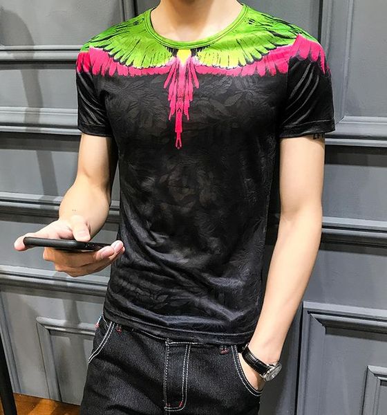

Fashion Mens Designer Tshirts 3D Digital Printed Half Sleeved O-neck T-shirts Colorful Wings Shirts Mens Clothing