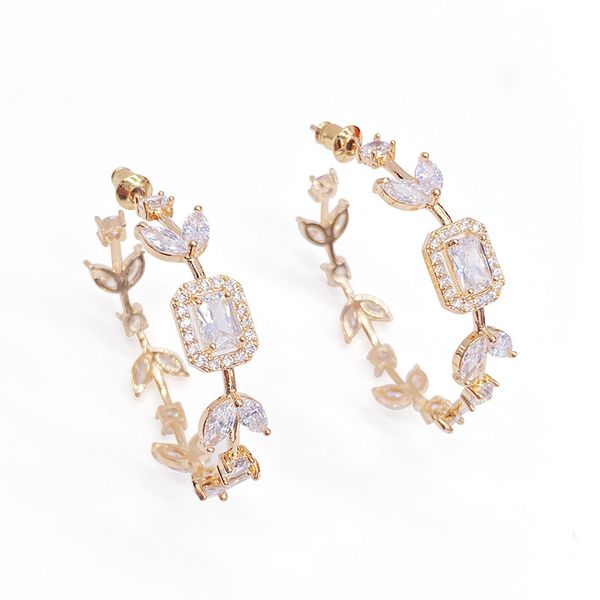 

dangle & chandelier bilincolor forest branch leaf olive earring with square zircon, Silver