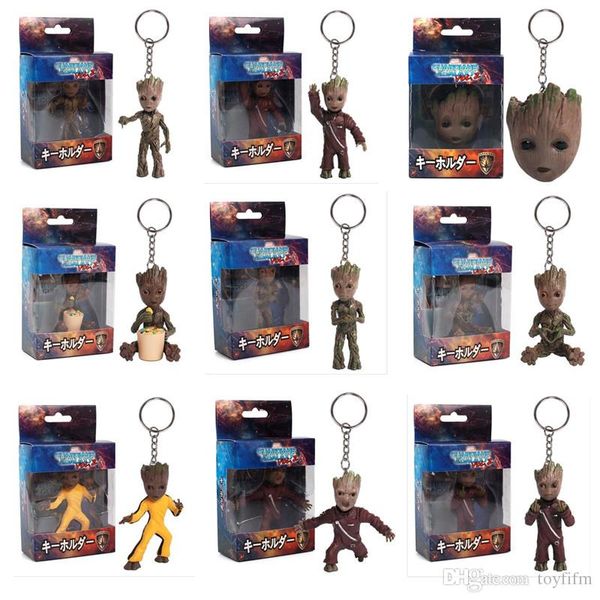 

guardians of the galaxy 2 baby groot pvc figures with keychain pendants collectible model toys 9style 7cm