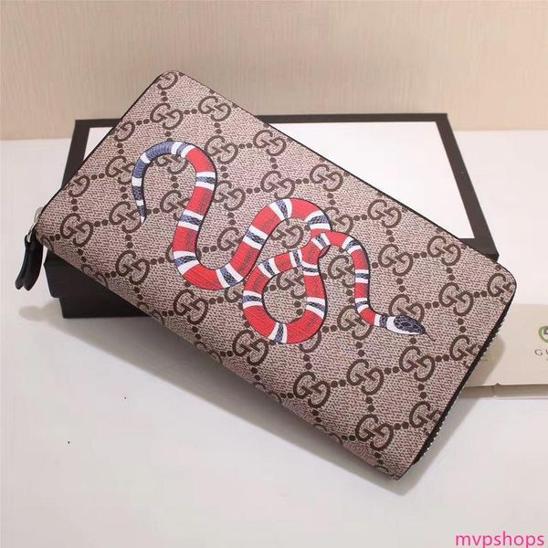 

luxury celebrity design letter embossing snake tiger head zipper wallet canvas cowhide leather 451273 long purse clutch