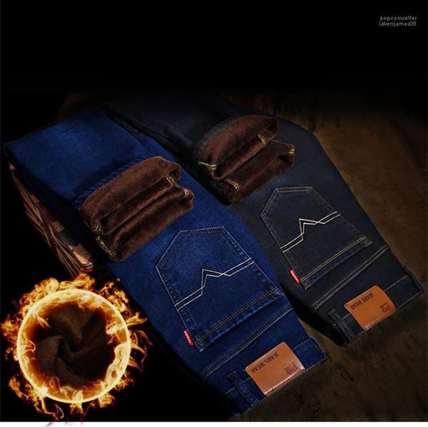 

homme slim long trousers designer mens winter jeans fashion solid skinny thick warm pencil pants teenager, Blue