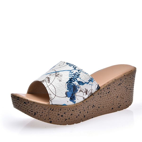 

women slippers summer 2019 slides woman wedges sandals beach sandals outdoor leather slides platform slippers female thick sole, Black