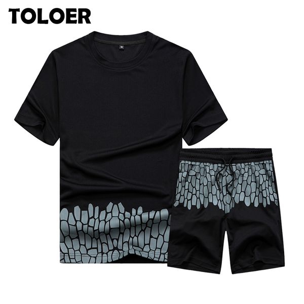 

brand men's set short sportswear 2020 summer new male printing breathable 2 piece t shirts+shorts set short suit men casual sets, Gray