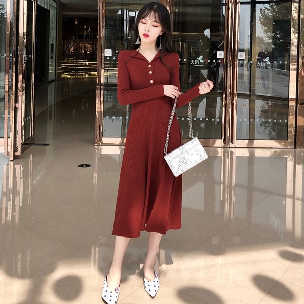 

lyfzous new chic sweater knitted dress women elegant elastic slim long v-neck solid color pleated dresses maxi dress for woman, Black;gray
