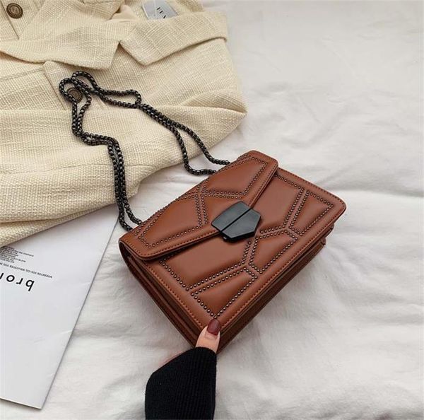 

fashion crossbody bag leather shoulder bag with crystal diamond chain of gromertric patterns