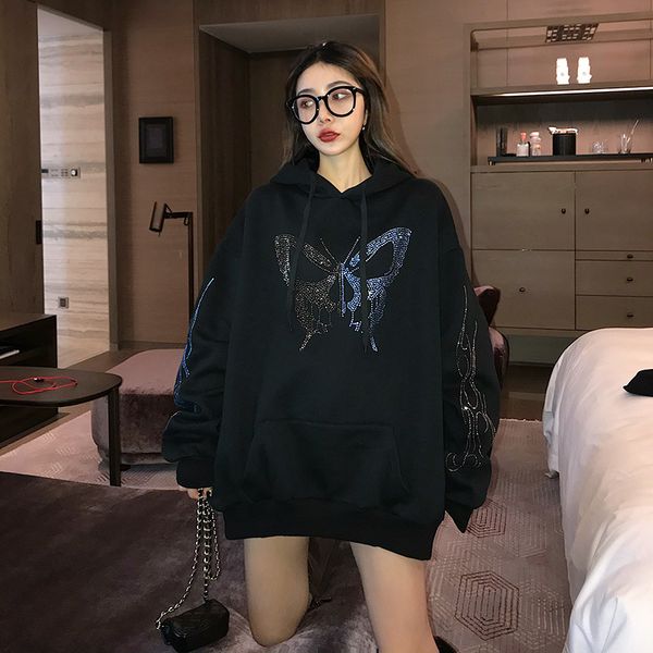 

супер моды толстовка женские сыпучие-fit весна 2020 bf средней длины с капюшоном толстовки top ins куртка белая толстовка черный пуловеры, Black