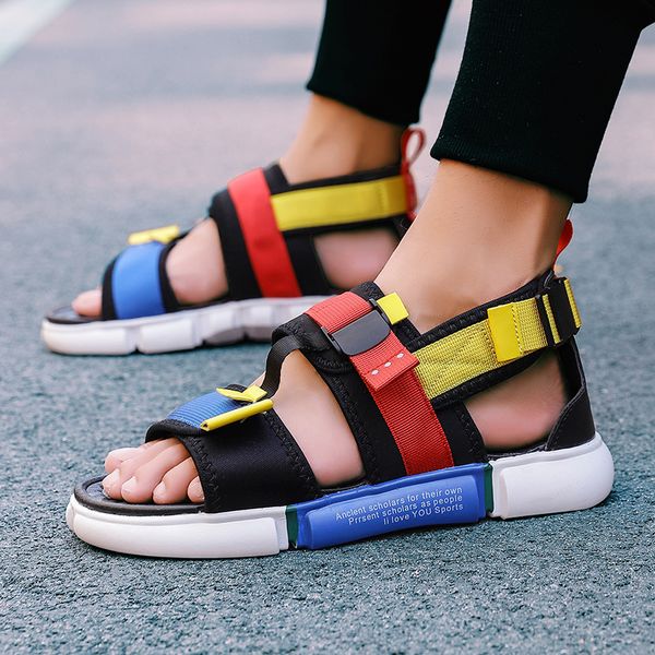 

big size 46 summer slides mens high shoes women gladiator sandals designers platform beach male canvas men sandalss, Black