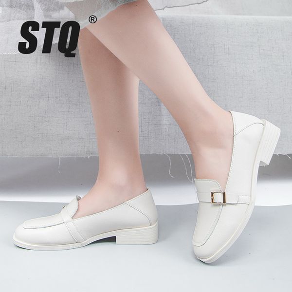 

stq autumn women flats loafers shoes ladies genuine leather casual slip on shoes creepers flats moccasins loafers 7228, Black