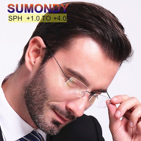 

sumondy elegant rimless reading glasses women men classic flexible alloy temple cr39 lens presbyopic glasses r109, White;black