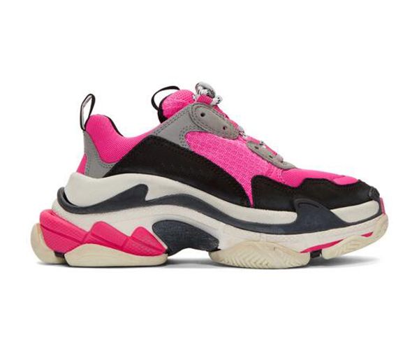 

woman pink triple s sneakers low-leather mesh sneakers lace up round toe paris fashion new triple s shoes, Black