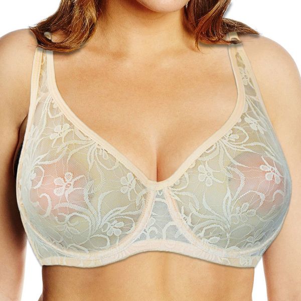 

fashion women plus size lace bras underwire perspective ultrathin bralette underwear lingerie brassiere a b c d dd cup, Red;black