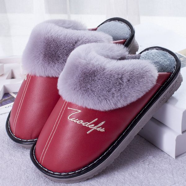 

women winter fur plush waterproof flat slippers ladies slip on woman comfort couple shoes indoor sweing platform shoes plus size, Black