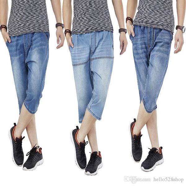 

summer thin denim men's pants stretch flexible waistline plus size high waisted jean shorts casual knee length loose 3 style for your c, White;black