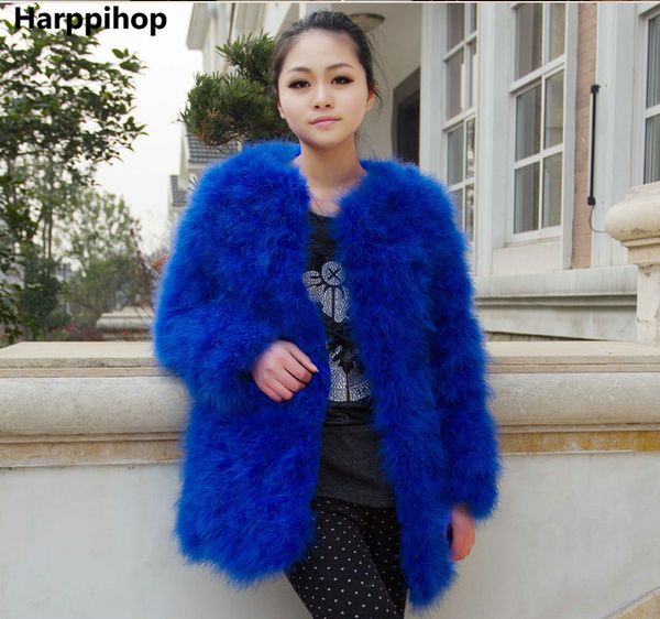 

new arrival women's ostrich fur coat long wool fur overcoat winter ostrich jacket, Black
