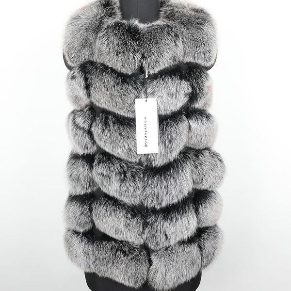 

real fur coat winter women 70cm vest coats short natural coat jacket, Black