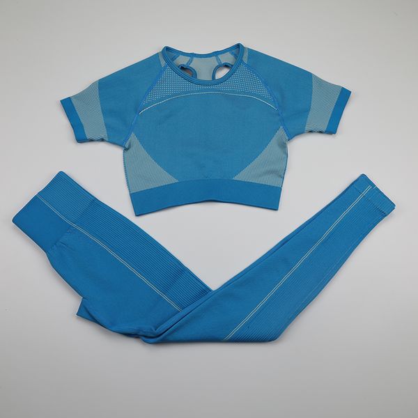 

ultra seamless yoga set women fitness clothing workout sportswear gym leggings short sleeve crop shirts 2pcs sports suits