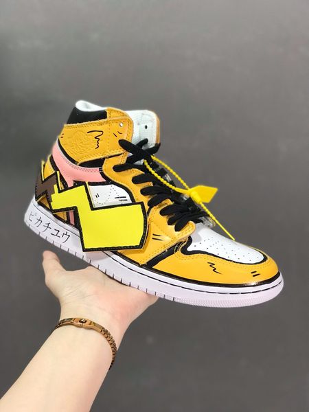 

customer pokes 1s yellow white 1 cute one platform mens basketball shoes for womens sports air off designer sneakers trainers van size 11, Black