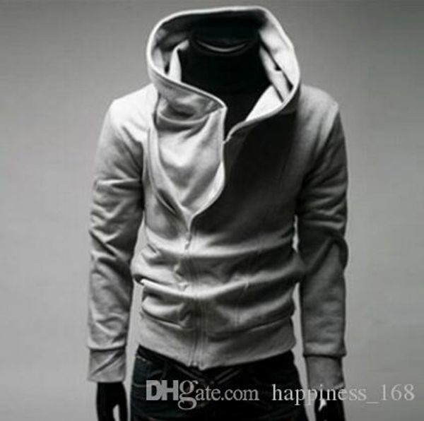 

autumn mens collar hoodies slim fit oblique zipper casual hoodies sweatshirts 3 colors 4 sizes cotton, Black;brown
