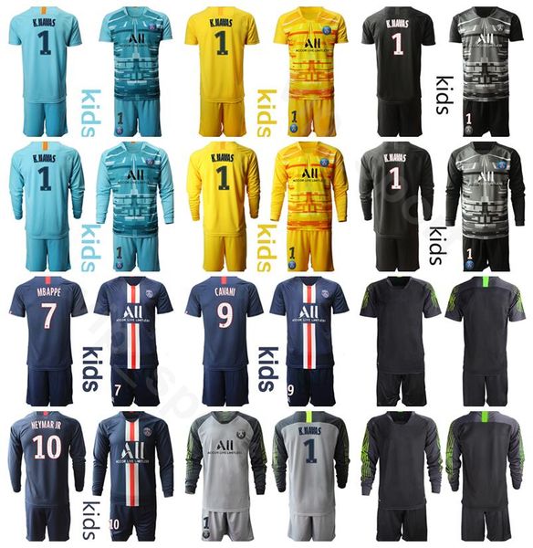 

youth paris germain soccer goalkeeper gk keylor navas jersey sergio rico 16 areola 30 bulka 1 trapp goalie kids football shirt kits, Black
