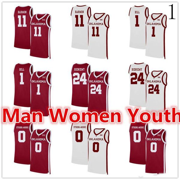 

custom made sooners basketball jerseys de'vion harmon 11 darrion strong-moore 0 jalen hill 1 jamal bieniemy any name number size s-5xl, Black;red