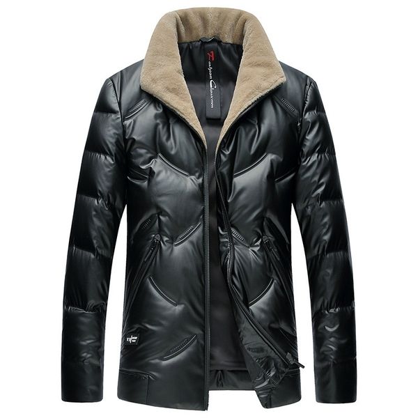 

new winter mens duck down jackets business casual warm male brand clothing slim fit turn down collar western style, Black