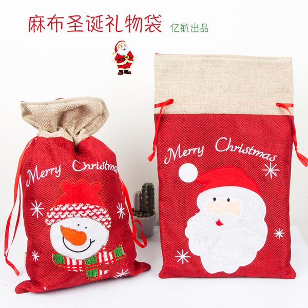 

2pcs new christmas gift bag linen embroidery christmas gift bag candy santa claus handbag decoration