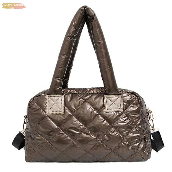 

2020 new shoulder bag cotton space quilted feather bag bale winter zipper bag women casual down grillwork handbag warm shoulder bags