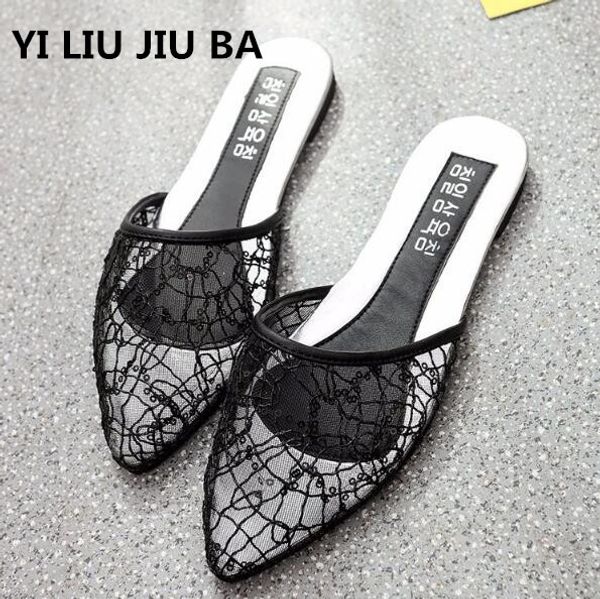 

2019 fashion flats women shoes mesh breathable slippers square heel women casual shoes slip on pointed toe sandals **346, Black