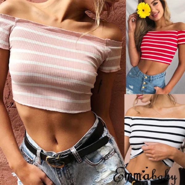 

summer new полосатая повседневная тонкая полосатая вязаная футболка, White