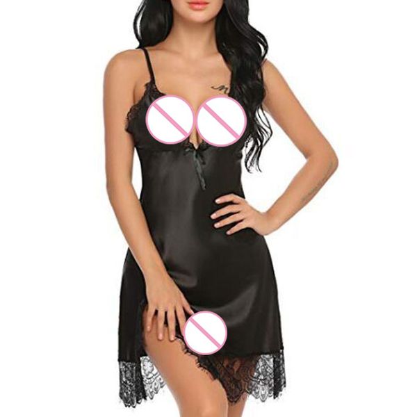 

женщины нижнее белье мини ночная рубашка сексуальный шелк атлас кружева пижамы ночная рубашка платье babydoll ночная рубашка пижамы пижамы *, Black;white