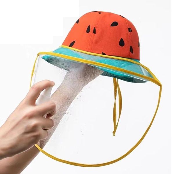 

kids watermelon anti-droplet sun protection detachable face shied bucket hat cap summer cute baby sun hat heart print bucket, Yellow