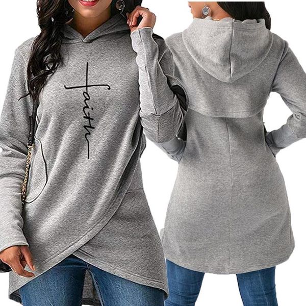 

2019 spring women's long-sleeved fleece irregular embroidery hoodies in autumn and winter, Black