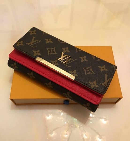 

2019 fashion designerd clutch genuine leather wallet with dust bag, Red;black